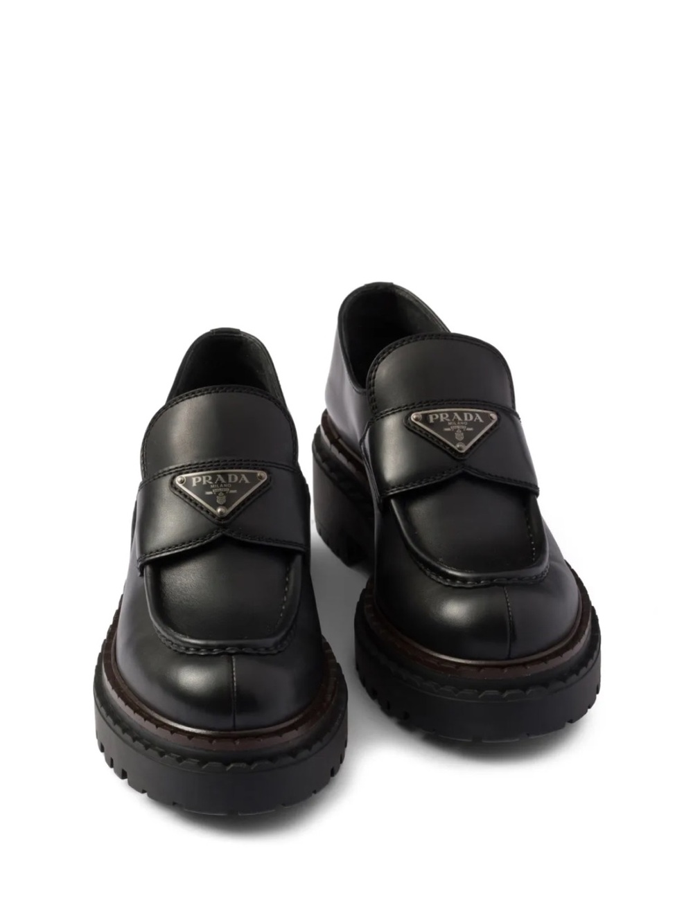 Prada Double Chocolate Leather Loafers $1,270 37.5